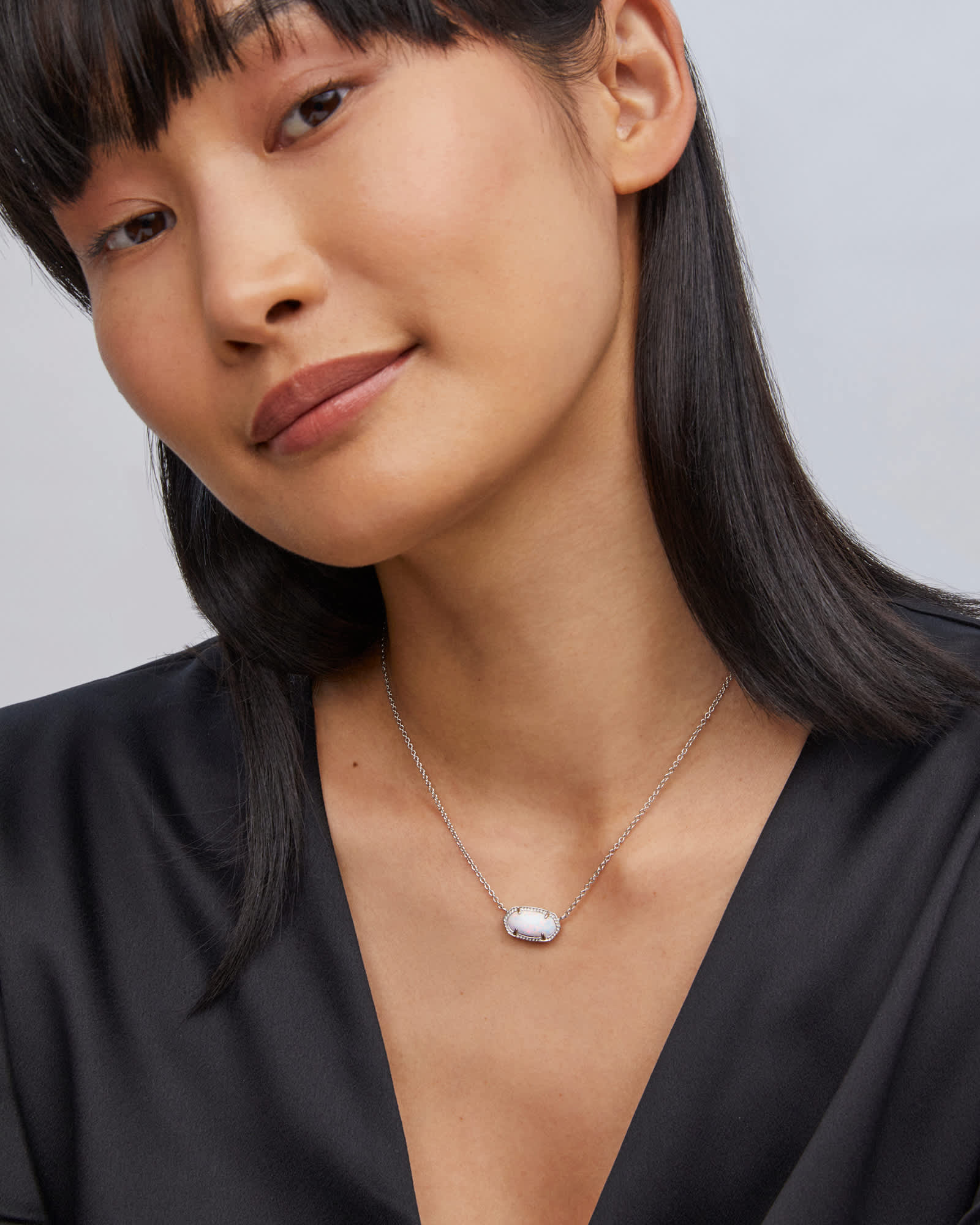 Elisa Silver Pendant Necklace in White Kyocera Opal | Kendra Elisa Silver Pendant Necklace in White Kyocera Opal | Kendra